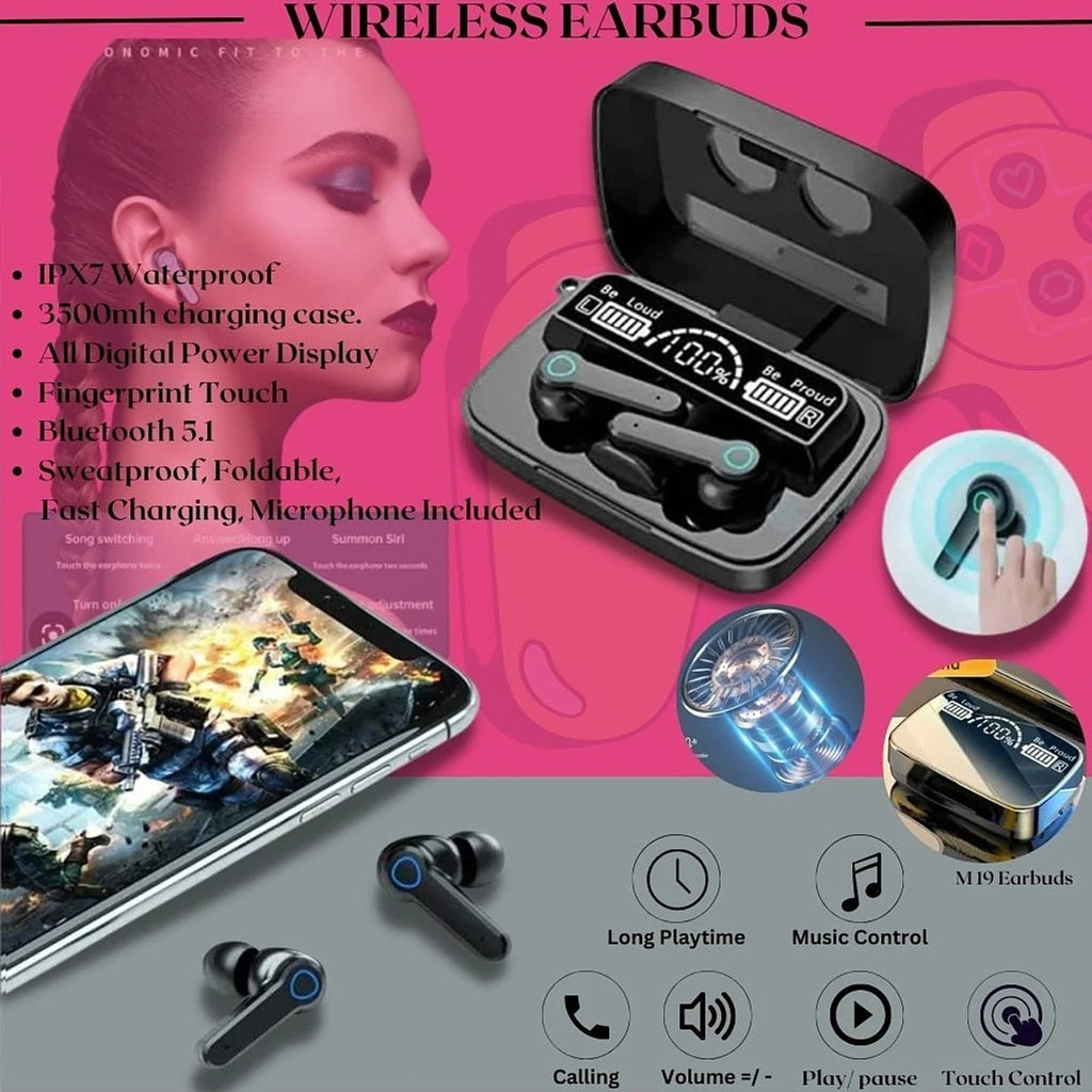 RMDSHub M19 Wireless Earbuds TWS 5.1 Large Screen Dual LED Bluetooth